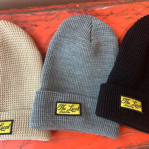 Local - Beanie, Yellow Patch Waffle Knit