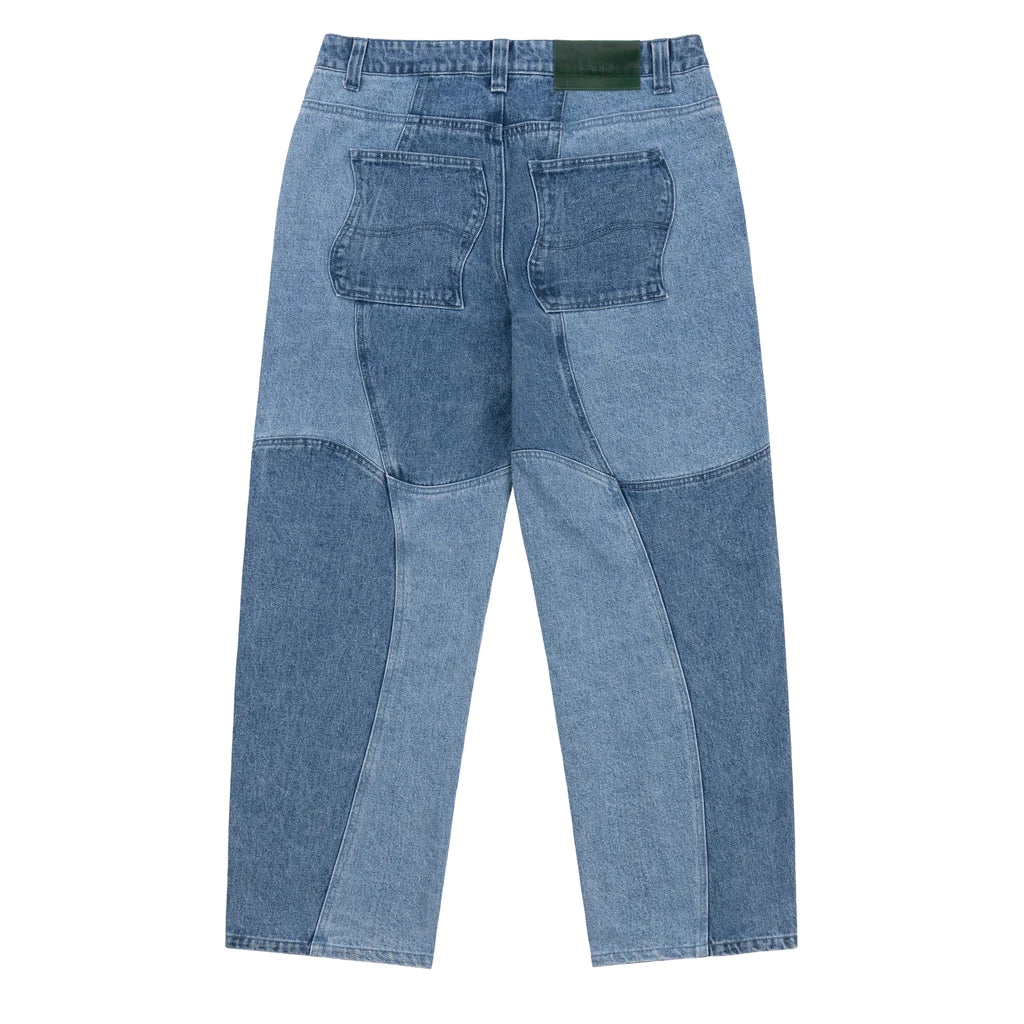 Dime Pants Blocked Relaxed Denim. Blue Washed