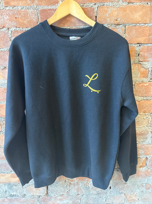The Local-Crewneck, L Gold Glitter, Black.