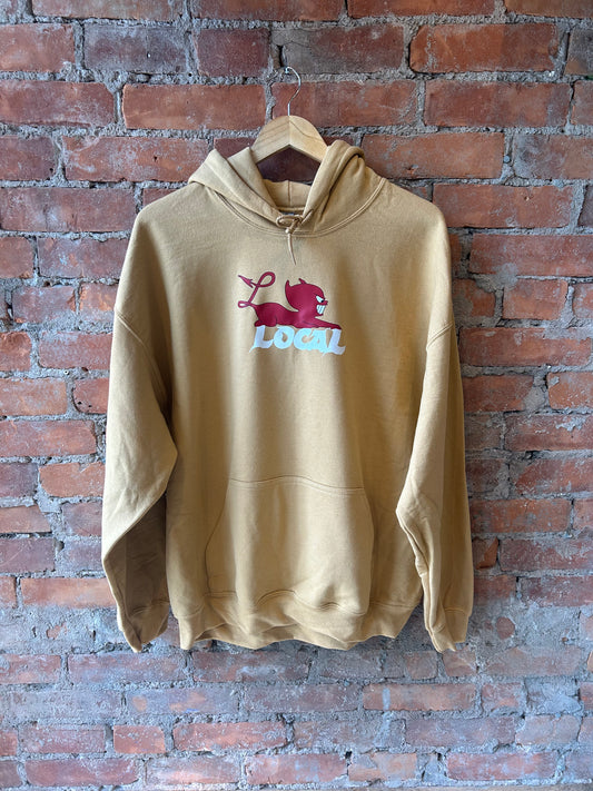The Local- Hoodie,Local Devil. Tan.
