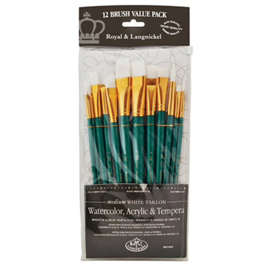 Royal Brush - Paint Brushes, VALUPAK 12PC WHT TKLN RND S/H