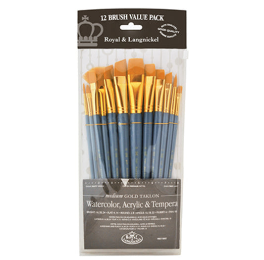 Royal Brush - Paint Brushes, VALUPAK 12PC GOLD TKLN RND S/H