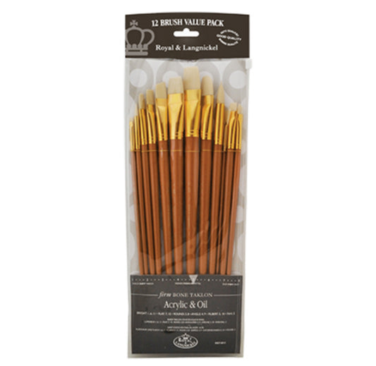 Royal Brush - Paint Brushes, VALUPAK 12PC BONE TKLN FLT L/H