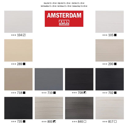 Amsterdam - Acrylic Paint, Greys Set. 12 x 20 ml