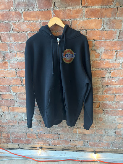 The Local- Zip Up Hoodie, Rhinestone Tide. Black