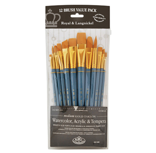 Royal Brush - Paint Brushes, VALUPAK 12PC GOLD TKLN FLT S/H