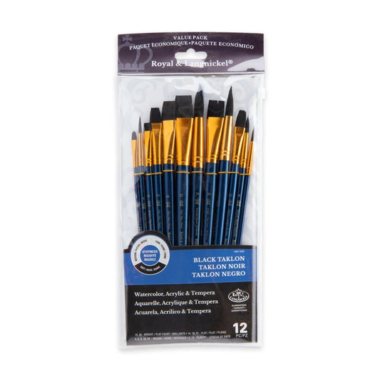 Royal Brush - Paint Brushes, VALUPAK 12PC BLK TKLN RND S/H