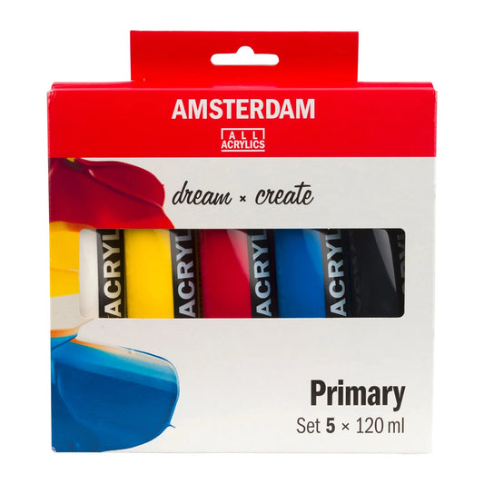 Amsterdam - Acrylic Paint, All Acrylics Primary Set. 5 x 120 ml