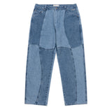 Dime - Pants, Blocked Relaxed Denim. Blue Washed