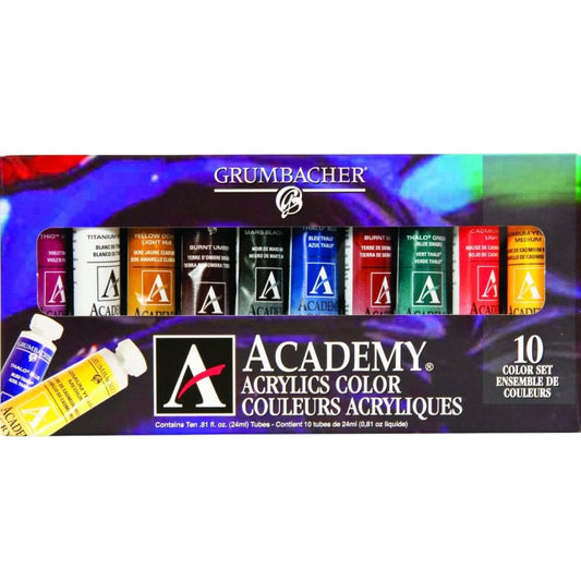 Grumbacher - Acrylic Paint,  Academy Set of 10. 24 ml