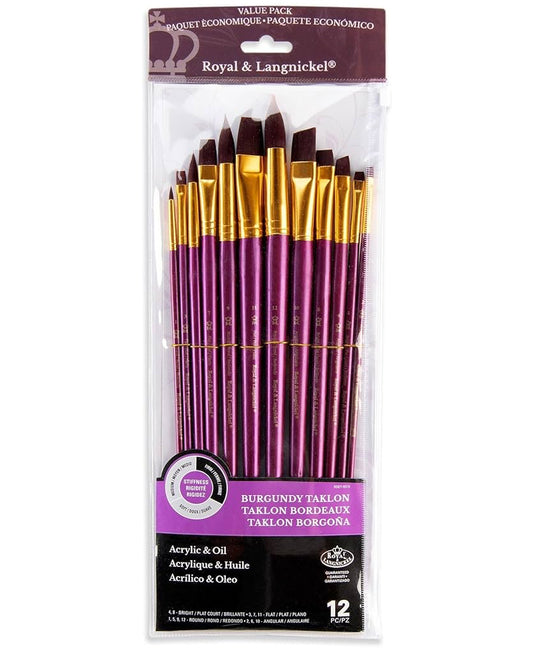 Royal Brush - Paint Brushes, VALUPAK 12PC BURG TKLN FLT L/H