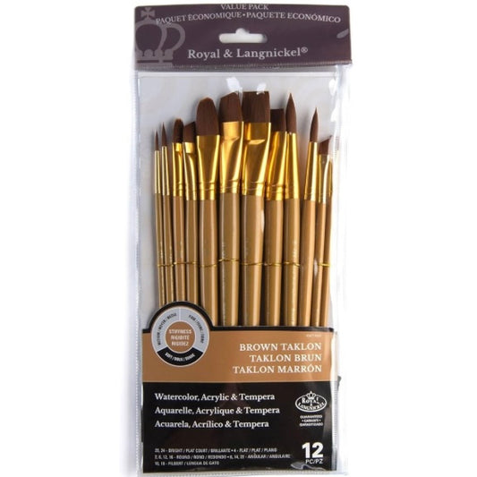 Royal Brush - Paint Brushes, VALUPAK 12PC BRWN TKLN RND S/H