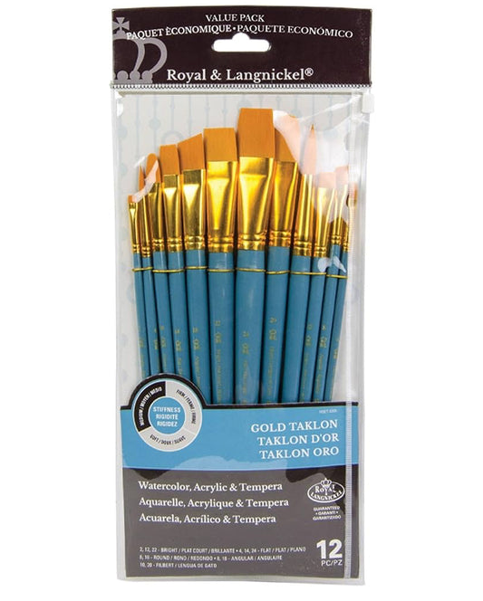 Royal Brush - Paint Brushes, VALUPAK 12PC GOLD TKLN FLT L/H