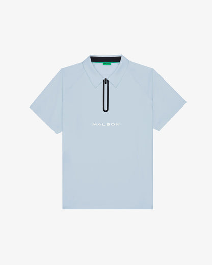 Malbon - PERFORMANCE ZIP RAGLAN POLO, SUBDUED BLUE