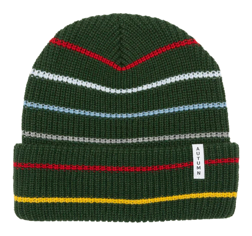 Autumn - Beanie, Multi Stripe. Dark Green