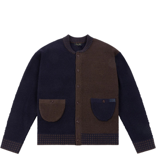 Dime Wave Knit Cardigan - Navy/Brown