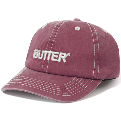 Butter Goods - Rounded Logo 6 Panel Cap, Washed Burgundy