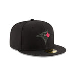 New Era Toronto Blue Jays MLB  Men's Black On Black 59Fifty Red Leaf Fitted Hat