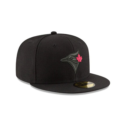 New Era Toronto Blue Jays MLB  Men's Black On Black 59Fifty Red Leaf Fitted Hat