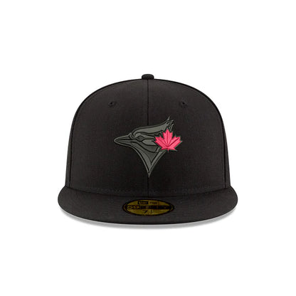 New Era Toronto Blue Jays MLB  Men's Black On Black 59Fifty Red Leaf Fitted Hat