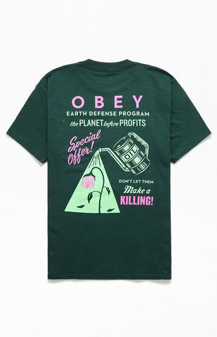 Obey - T Shirt, Earth Defense. Forest GRN