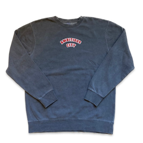 The Local - Crewneck, Chenille, "Ambitious City". Charcoal Grey