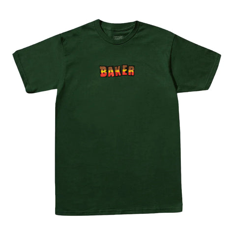 Baker - T Shirt, Yellow Stripe. Forest
