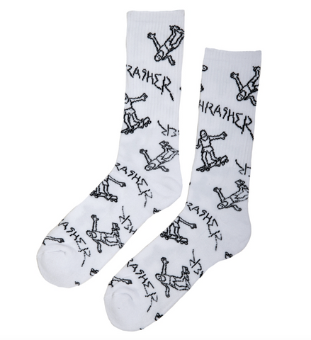 Thrasher - Socks, Gonz Logo Crew. White/Black