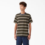 Dickies - T Shirt, Striped. Black/Moss Stripe